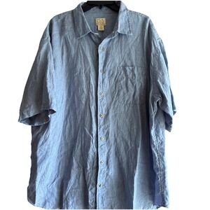 Jos A Bank Men's Size XXL Blue Chambray Short‎ Sleeve Buttoned 100% Linen Shirt